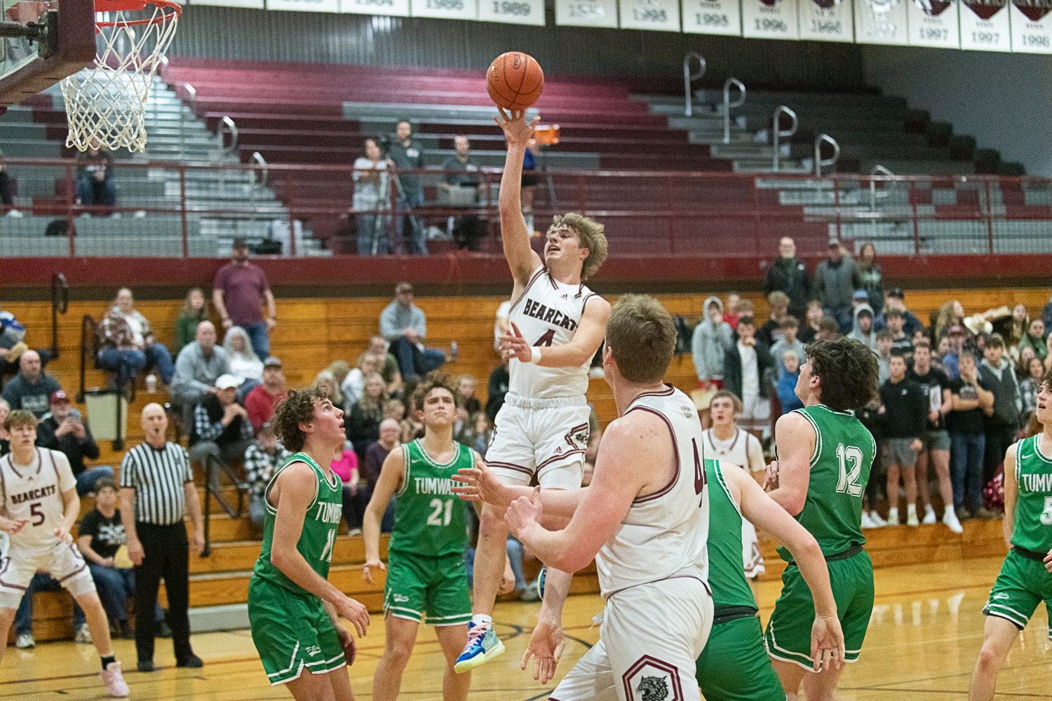 Gage Brumfield puts up a floater during the first half of W.F. West's 71-58 loss to Tumwater on Jan. 11.