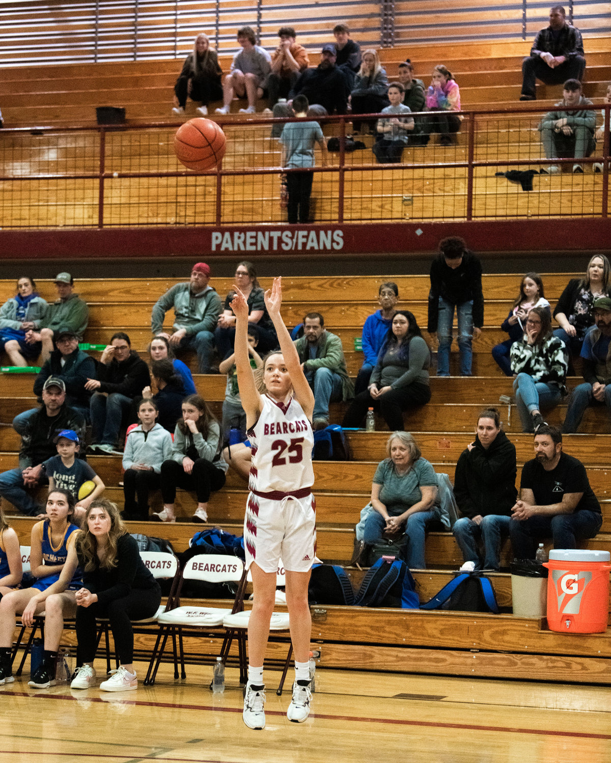 W.F. West’s Grace Simpson (25) puts up a shot during a game against Rochester in Chehalis Thursday night.