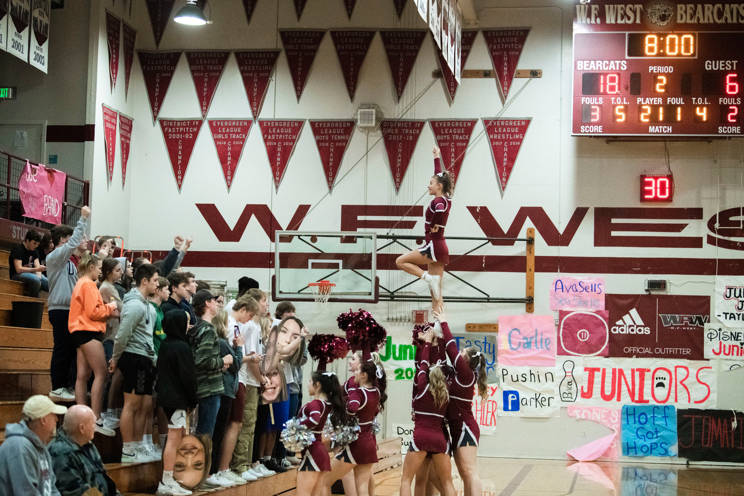 Bearcat fans celebrate the lead during a game against Rochester in Chehalis Thursday night.
