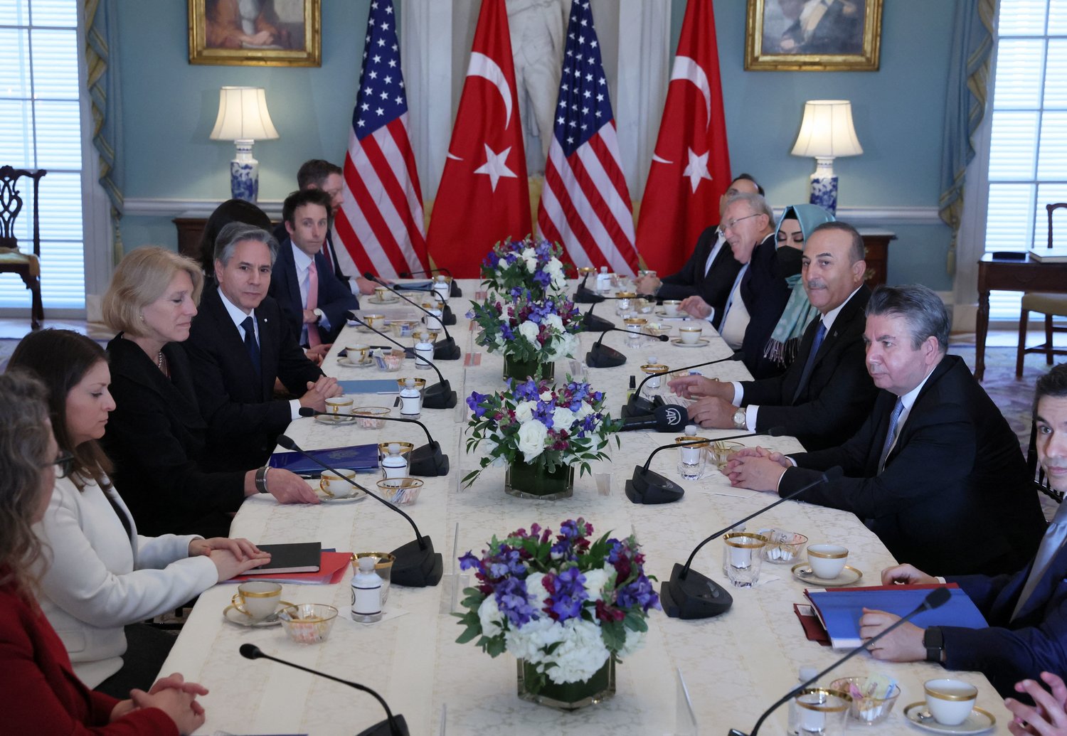 U.S. Secretary of State Antony Blinken meets with Turkish Foreign Minister Mevlut Cavusoglu at the State Department in Washington, DC, on January 18, 2023. (LEAH MILLIS/POOL/AFP via Getty Images/TNS)