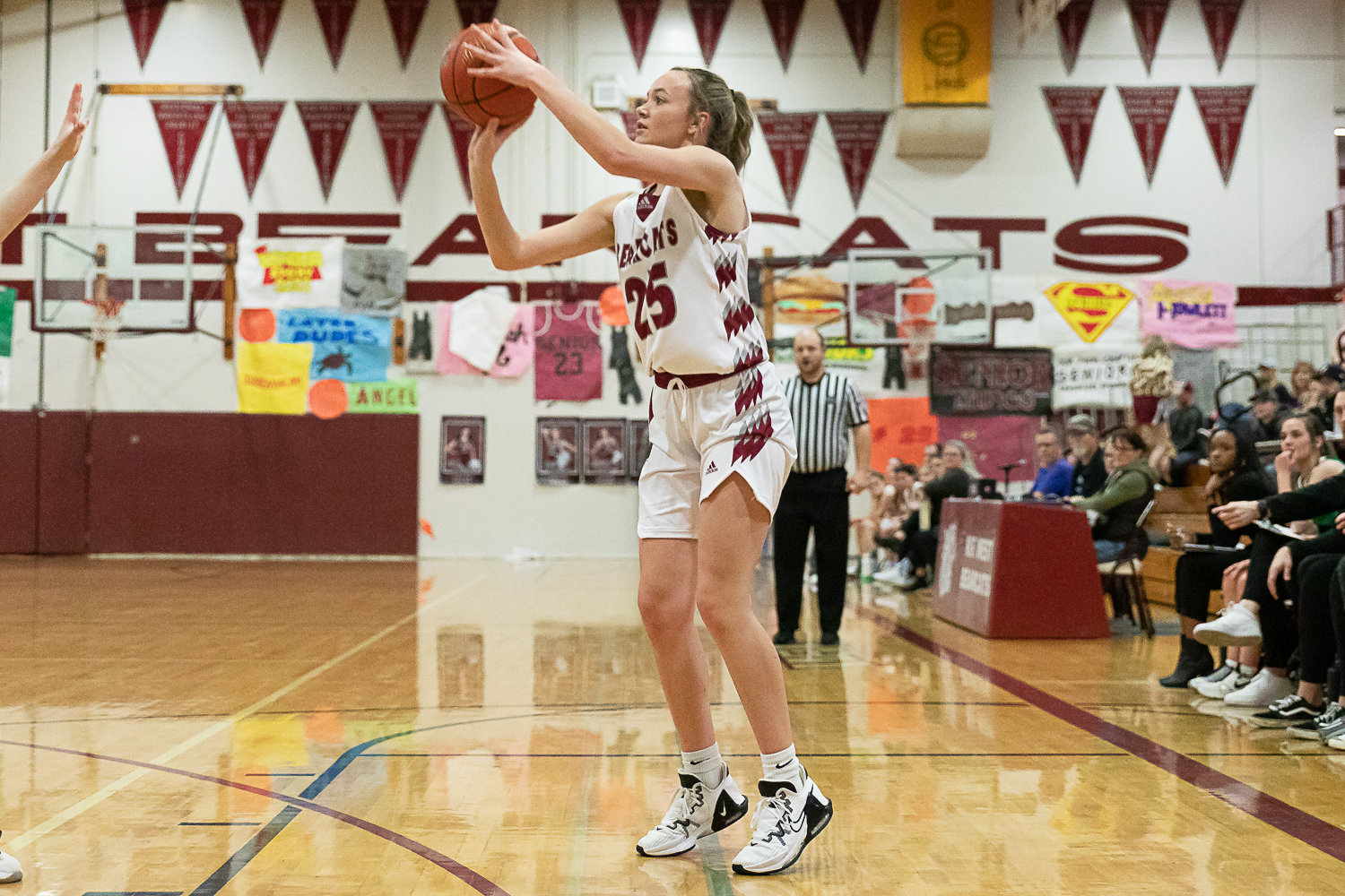 W.F. West guard Grace Simpson lines up a long ball against Tumwater Jan. 26.