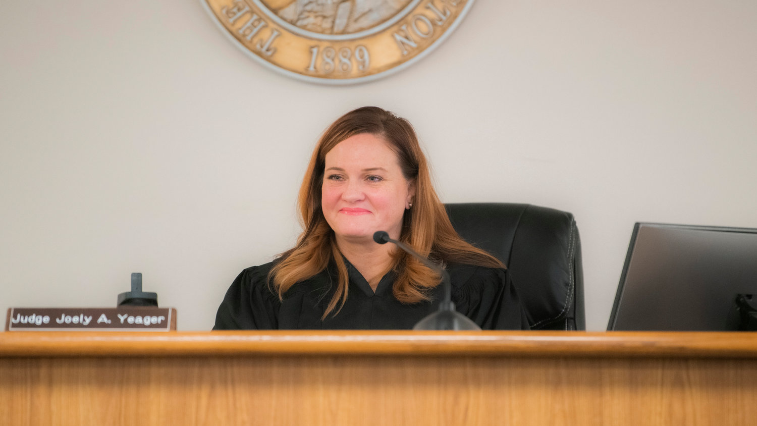 Judge Joely Yeager presides over Lewis County Superior Court on Tuesday in Chehalis.