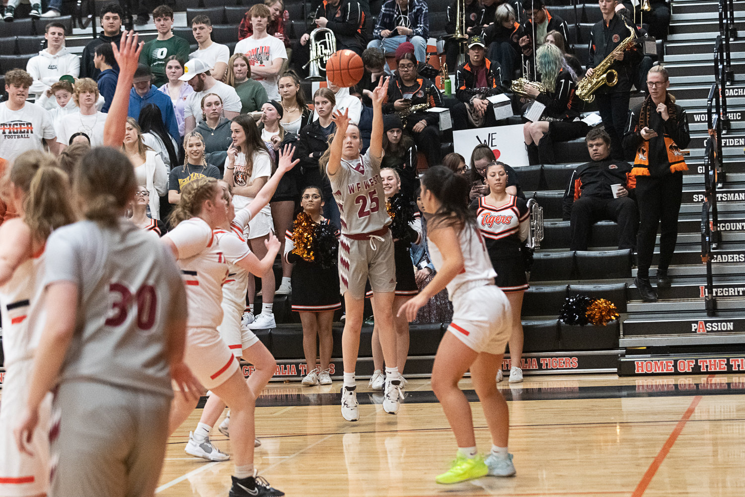 Grace Simpson launches a 3-pointer during W.F. West's 71-23 win at Centralia on Feb. 1.
