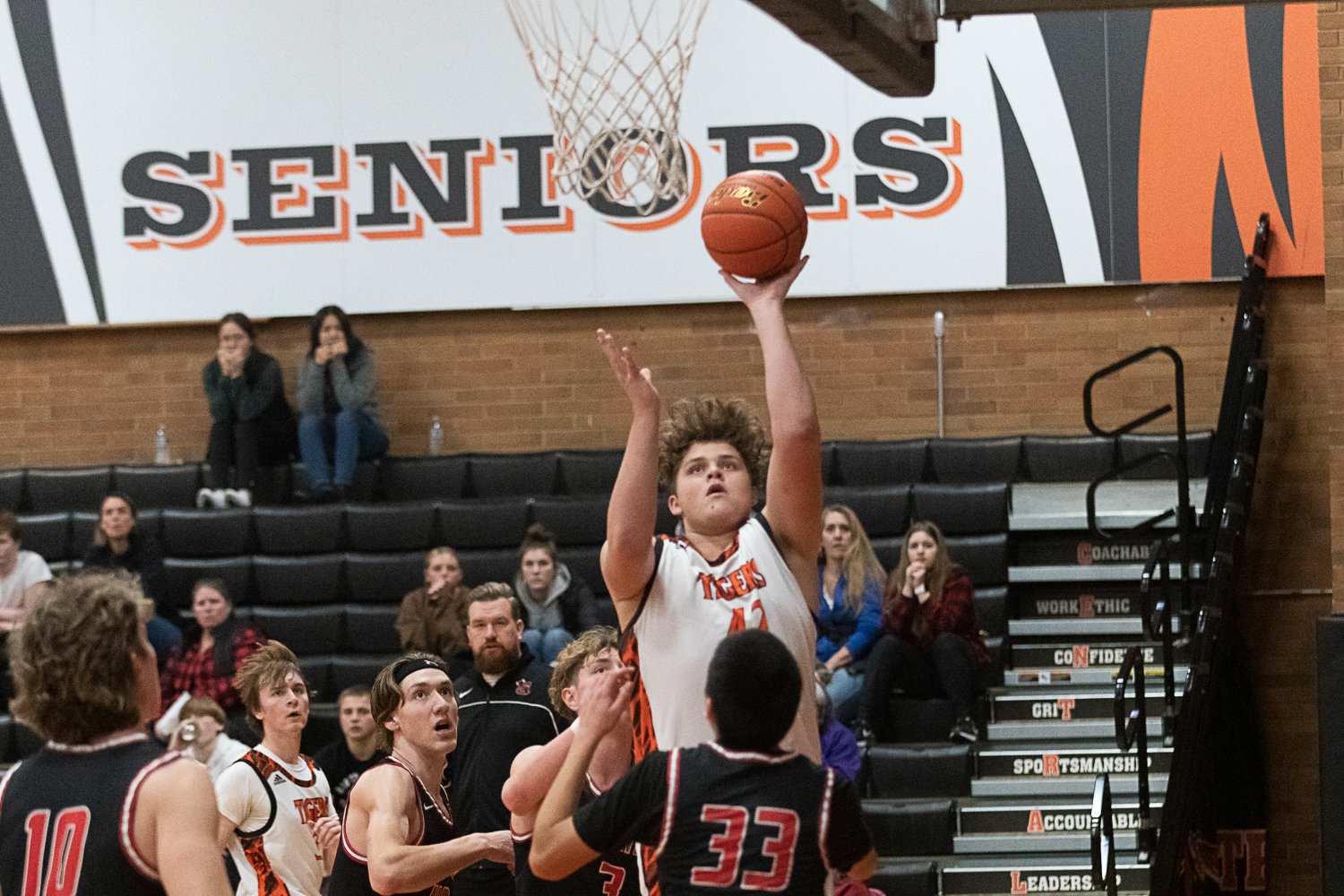Sophomore David Daarud takes a shot in the post during Centralia's loss to Shelton on Feb. 2.