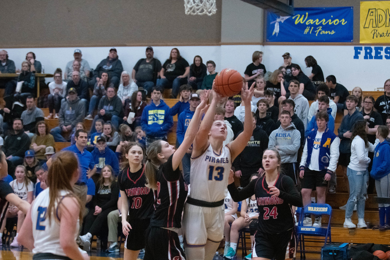Karlee VonMoos works through contact down low during the second half of Adna's win over Raymond at Rochester in the district quarterfinals on Feb. 7.