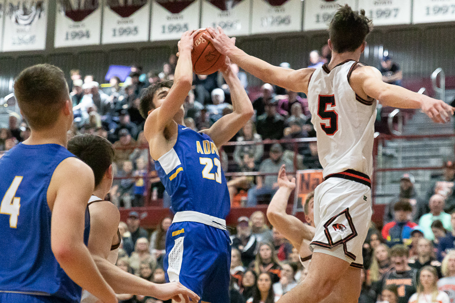 Adna forward Eli Smith looks to make a contested layup against Napavine in the 2B District 4 quarterfinals at W.F. West Feb. 8.