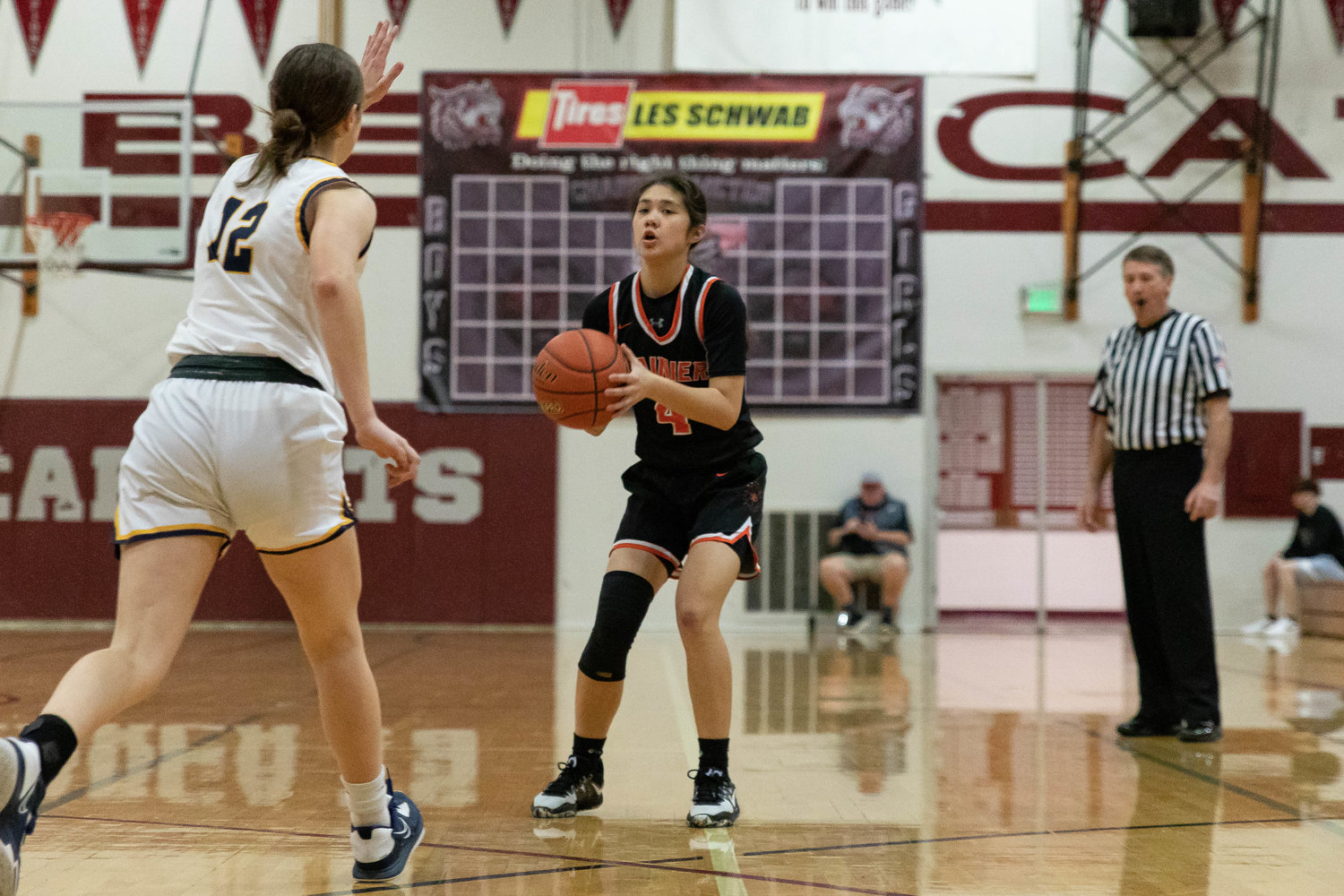 Rainier guard Angelica Askey scans the floor against Forks in the 2B District 4 third-place game at W.F. West Feb. 18.