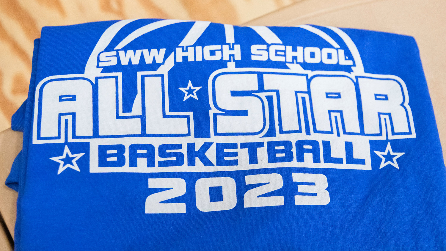 A Southwest Washington High School All-Star shirt sits on display at Centralia College Friday night.