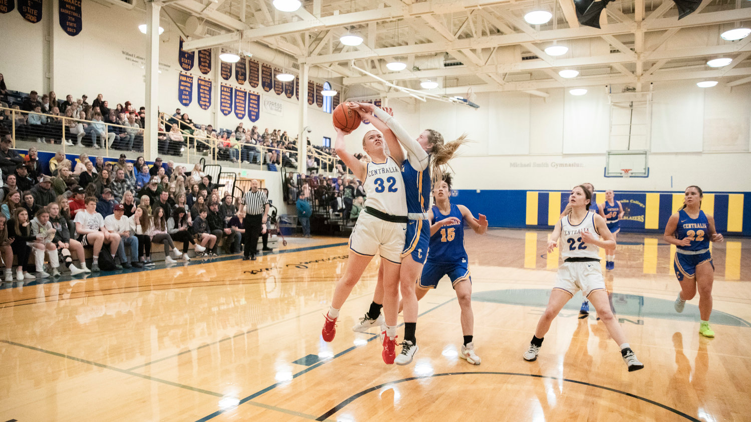 Mossyrock’s Hailey Brooks goes up with the ball during a Southwest Washington High School All-Star game at Centralia College Friday night.