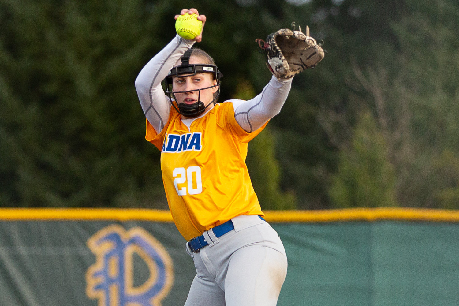 Adna pitcher Karlee VonMoos winds up to deliver a pitch against Rochester March 15.