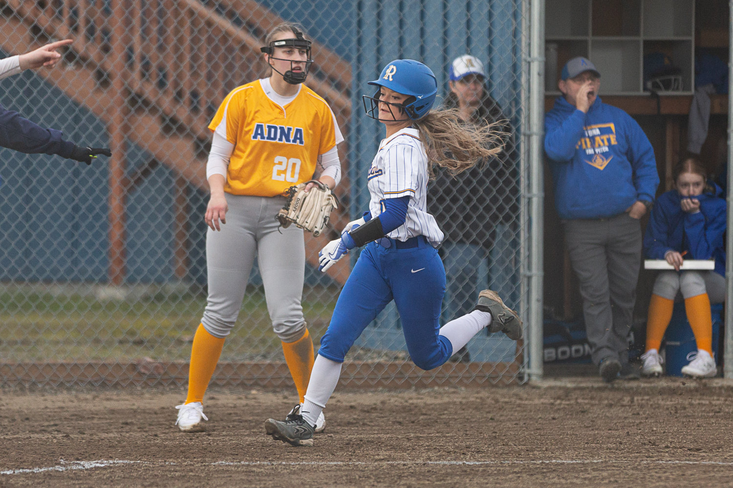 Rochester's Kaylee Demers runs across home plate against Adna March 15.