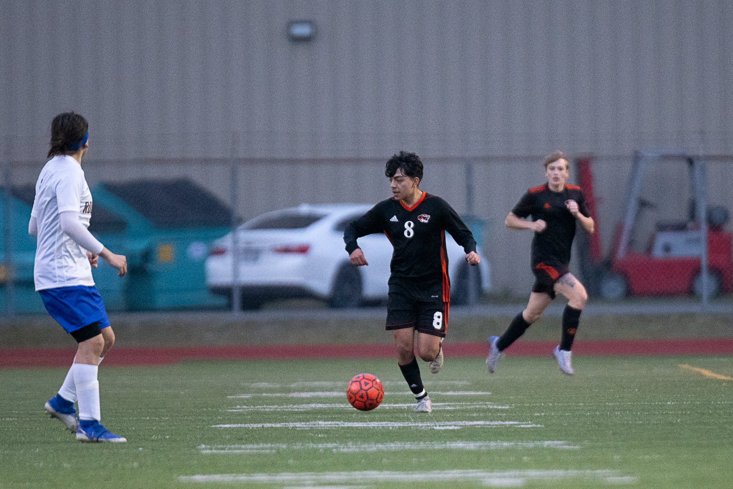 Alex Hernandez takes the ball down the wing during Centralia's match against Rochester on March 17.