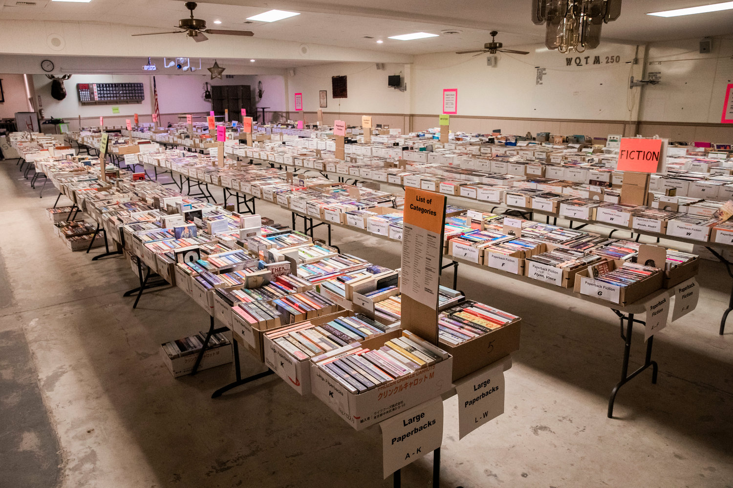 Books sit on display at the AAUW Used Book Sale at the Moose Lodge in Centralia on Tuesday.