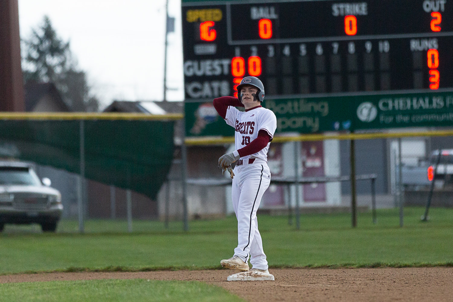Lane Sahlin pulls an arrow out of his quiver after hitting a double during W.F. West's 4-1 win over Rochester on March 22.