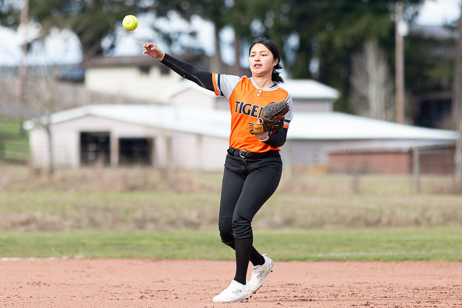 Centralia shortstop Makayla Chavez throws to first for an out against Toledo March 27.
