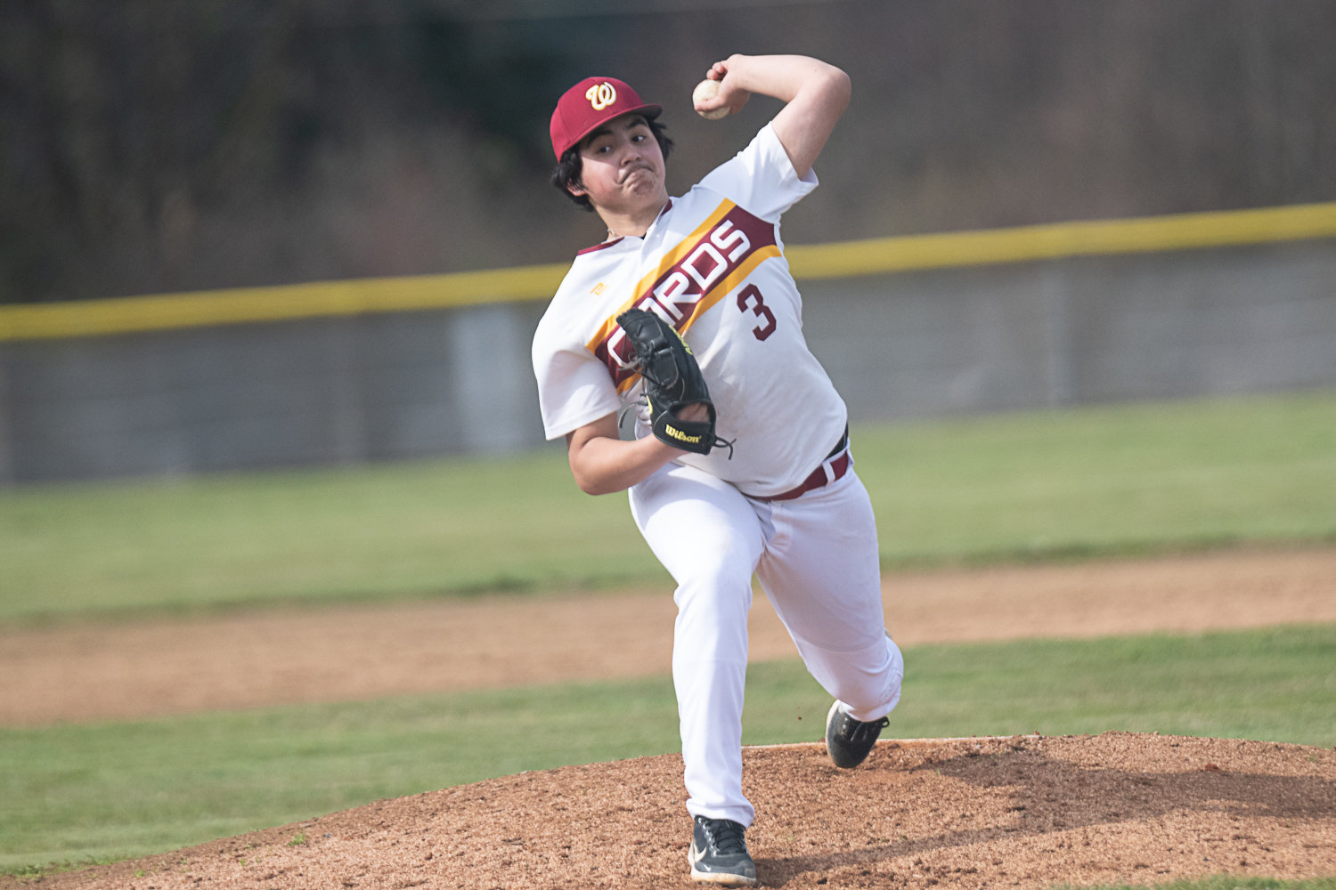 Kyrin Meehan throws a pitch during the first of Winlock's two games against Morton-White Pass on March 27