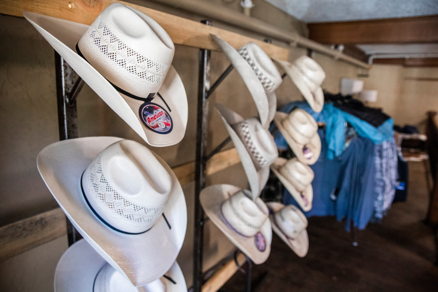 Cowboys hats sit on display inside Saddle Bum Monday, May 8, in downtown Centralia.