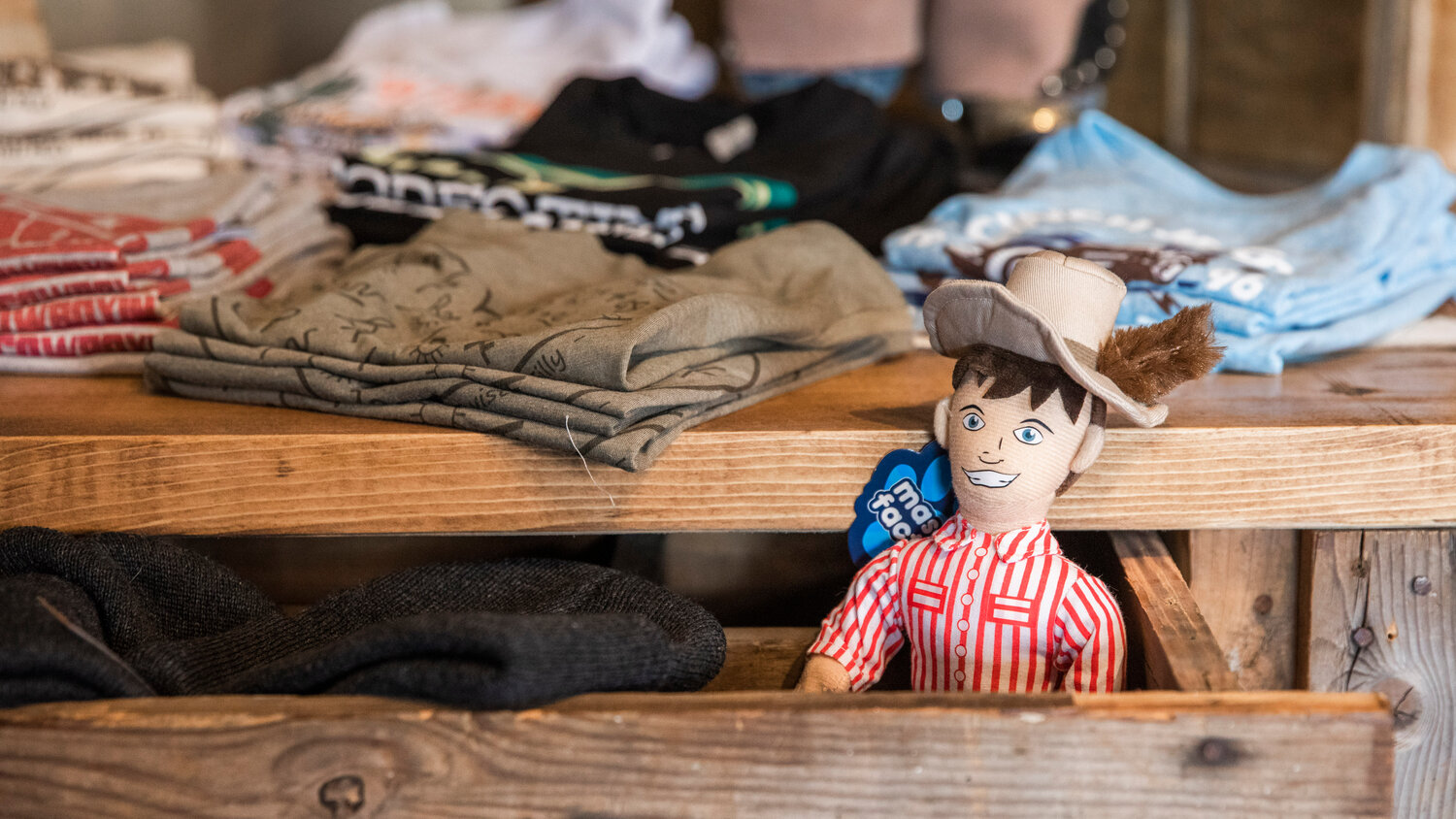A cowboy doll is seen smiling inside Saddle Bum on Monday, May 8, in downtown Centralia.