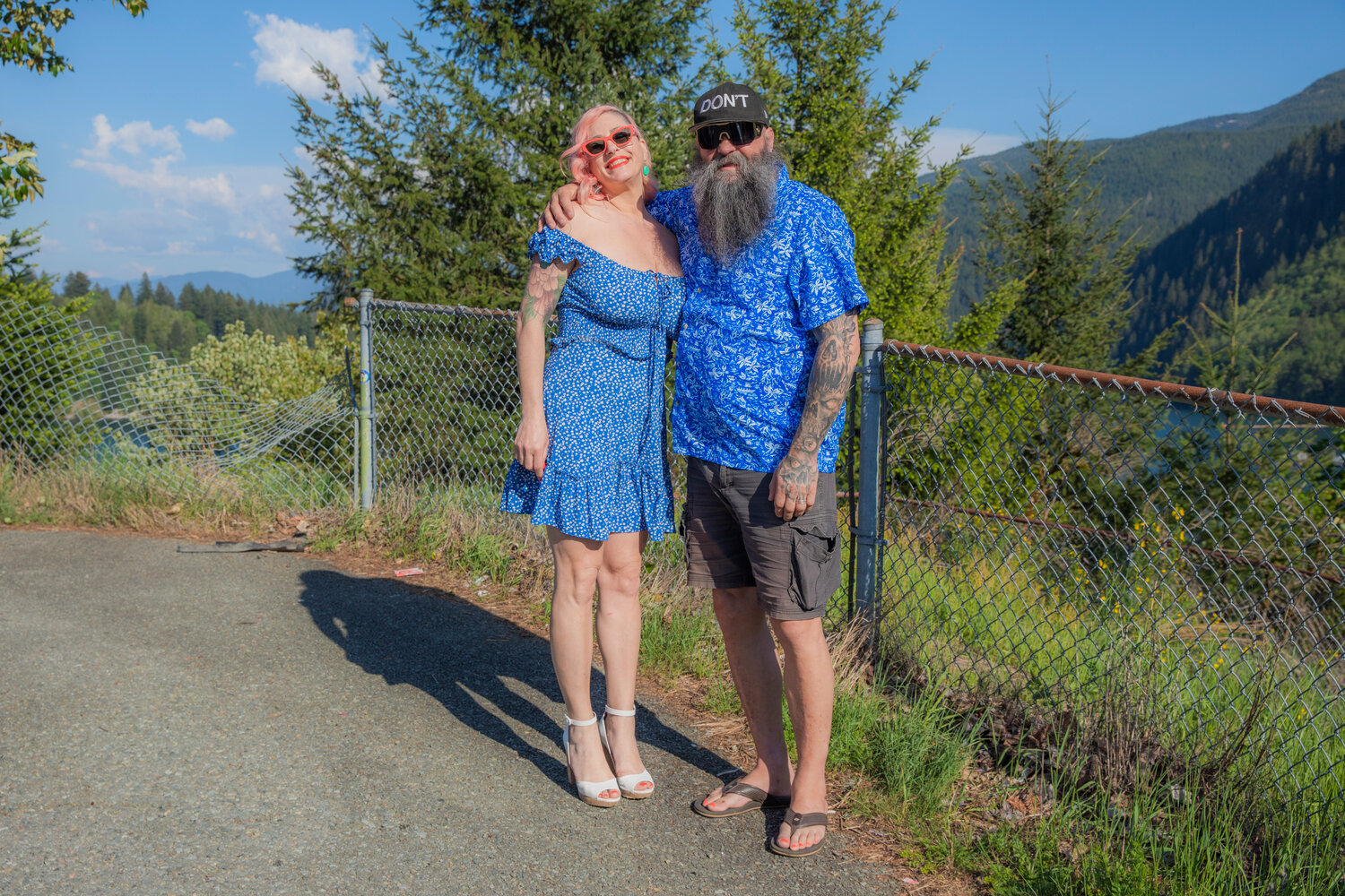 Jessica and Chris Rawlins, of Salmon Creek, smile for a photo while enjoying views around the Mount St. Helens National Volcanic Monument 43 years after the 1980 eruption.
