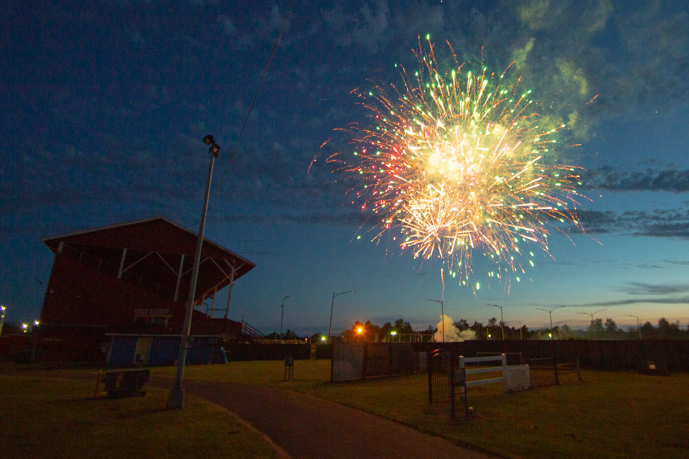 A fireworks display is seen Saturday night at the Southwest Washington Fairgrounds as part of the American Cancer Society's Relay for Life.