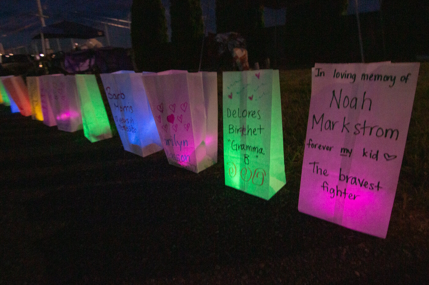 The final event of the American Cancer Society's Relay for Life on Saturday night was the luminaria walk. Each luminaria was dedicated to someone who had lost their life to cancer, someone currently fighting it or a cancer survivor.