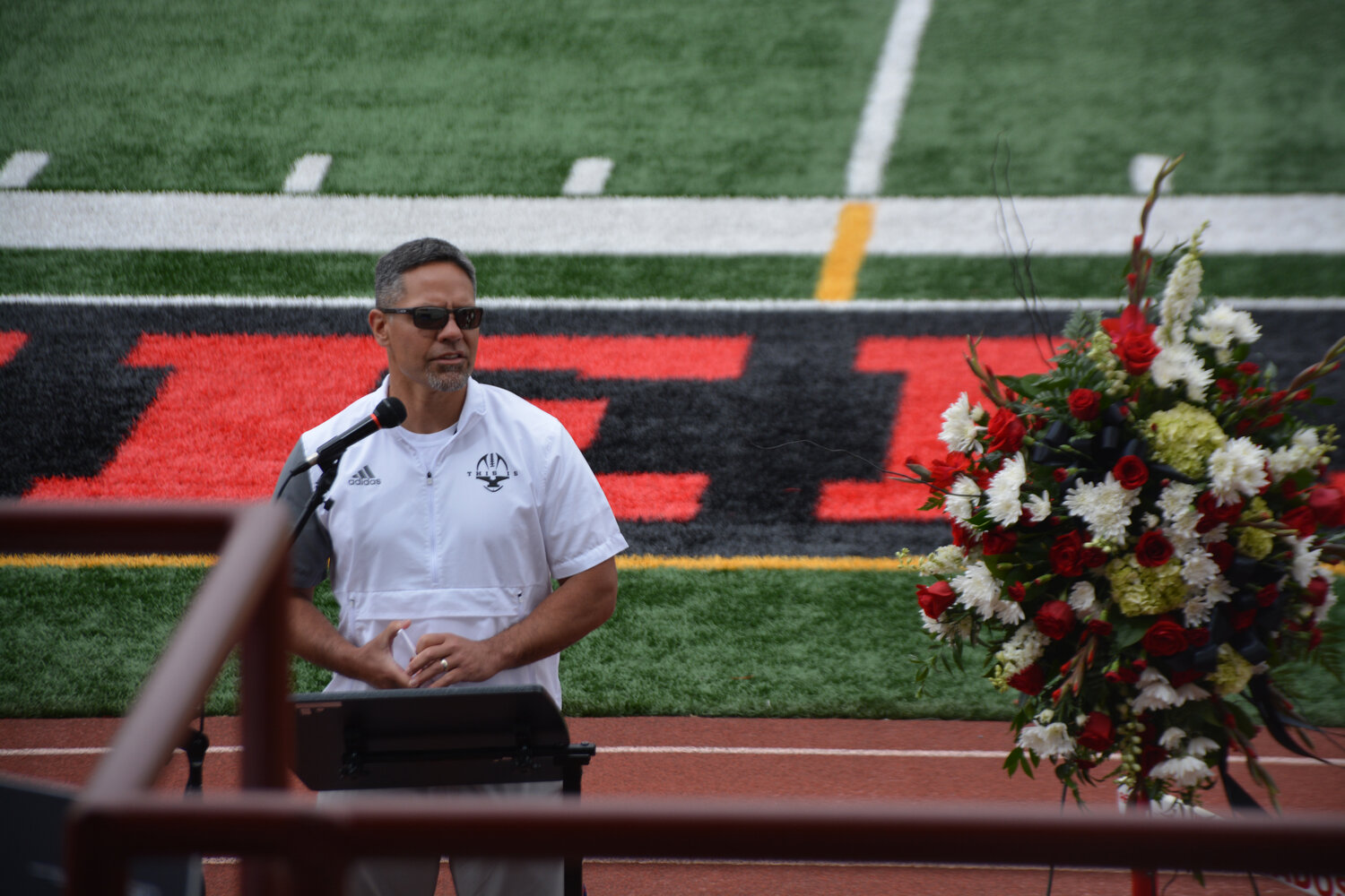Jason Ronquillo delivers a strong message of support at Shawn Jemtegaard’s memorial on May 21.