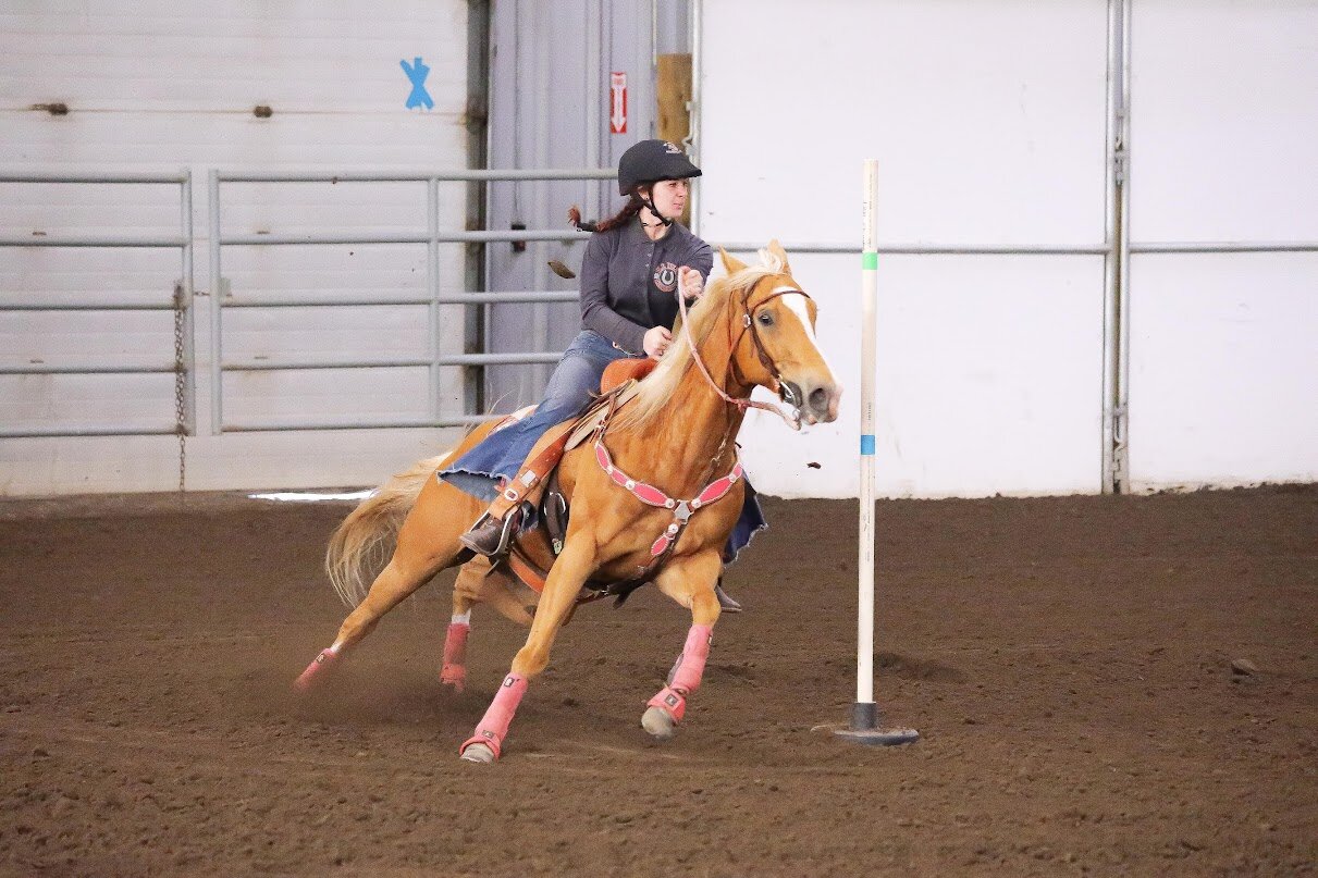 Josey Majors (on palomino #1209) placed 10th place in the Team Biwrangle event at State last weekend.