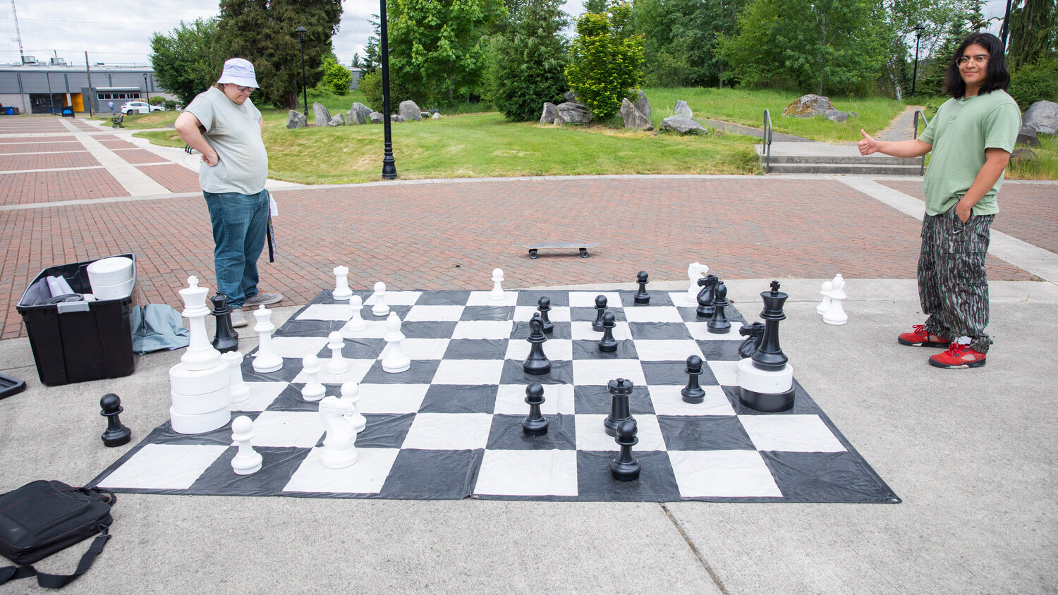 Colten Staggs and Kai Ramirez play chess during Spring Fest at Centralia College on Tuesday, May 23. The annual event, which is open to Centralia College students at no cost, continues from 10 a.m. to 2 p.m. Thursday on the plaza and esplanade.