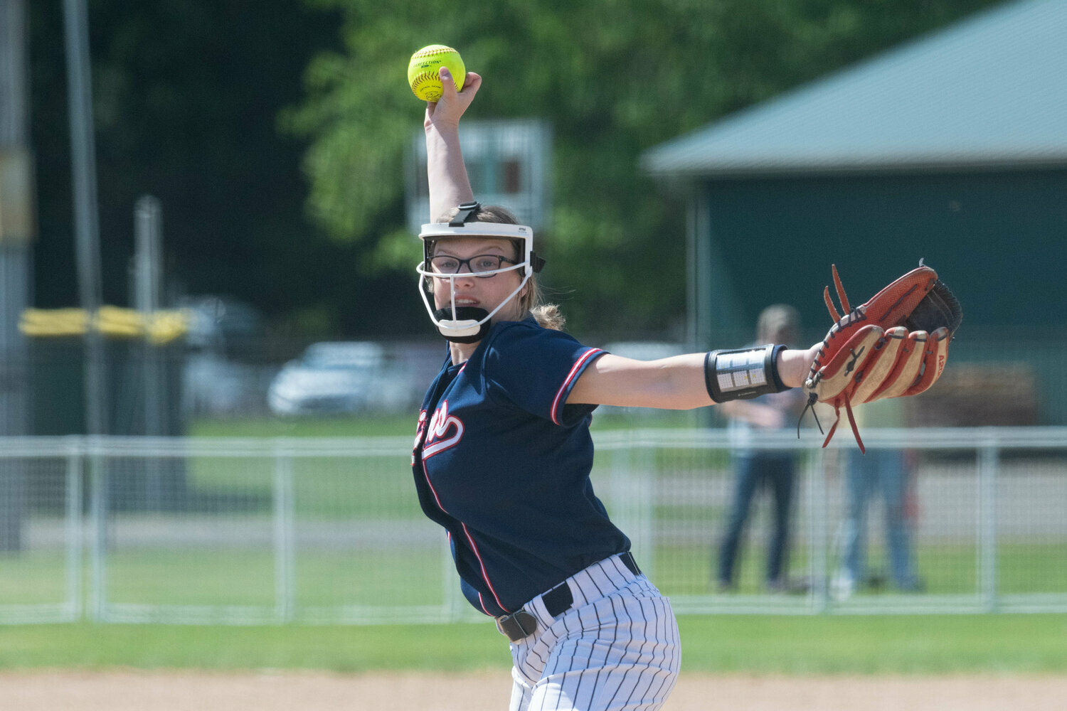 Lauren Emery throws a pitch during PWV's 12-1 win over Raymond-South Bend in a winner-to-state game at the 2B district tournament, May 20 at Fort Borst.