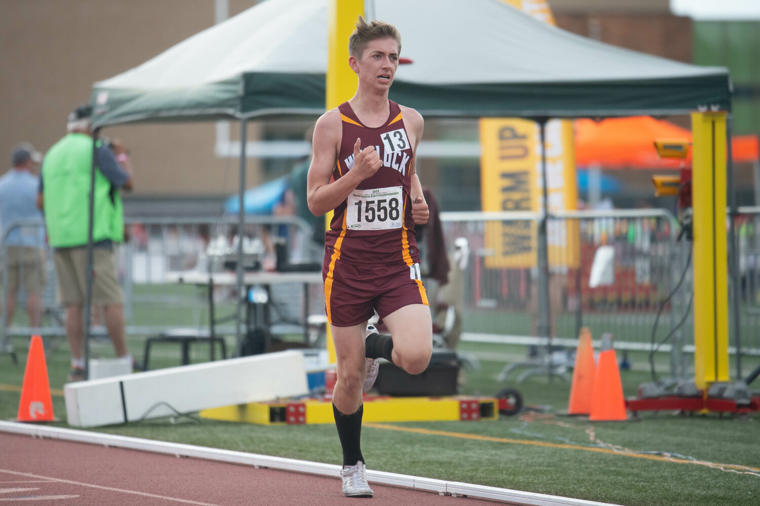 Winlock's Chase Trodahl runs in the finals of the 1,600 meters in the 2B state championships at Zaepfel Stadium in Yakima on May 25.