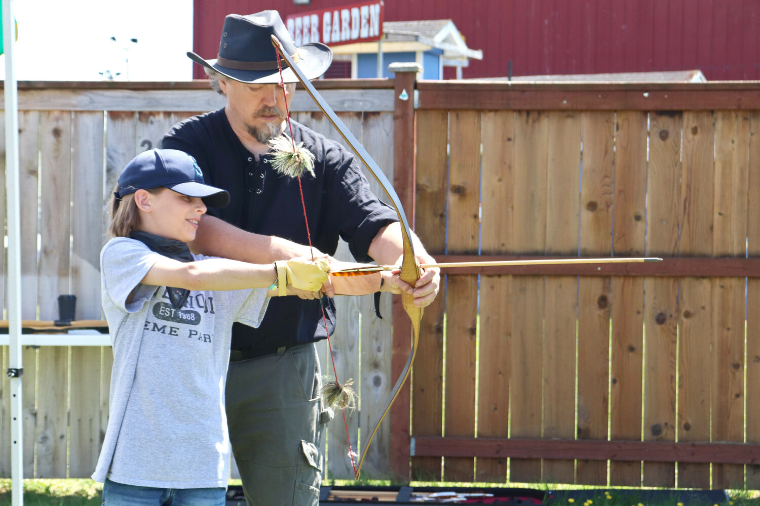 Gunnar McCollum, 10, takes part in an archery demonstration on Saturday, May 27 during the Centralia Fantasy Festival at the Southwest Washington Fairgrounds in Chehalis.