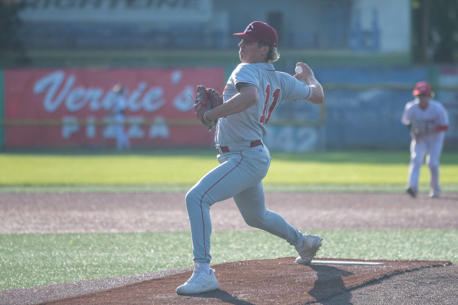 Riggs Westlund of W.F. West throws a pitch during the 45th annual Southwest Washington Senior All-Star Game, May 31 at Story Field in Longview.