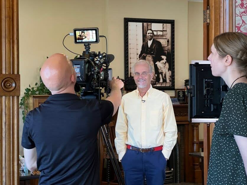Centralia City Councilor Max Vogt gives an interview in his Centralia real estate office to a documentary crew from KBTC television on July 19 in this photo by Chronicle columnist Brian Mittge.