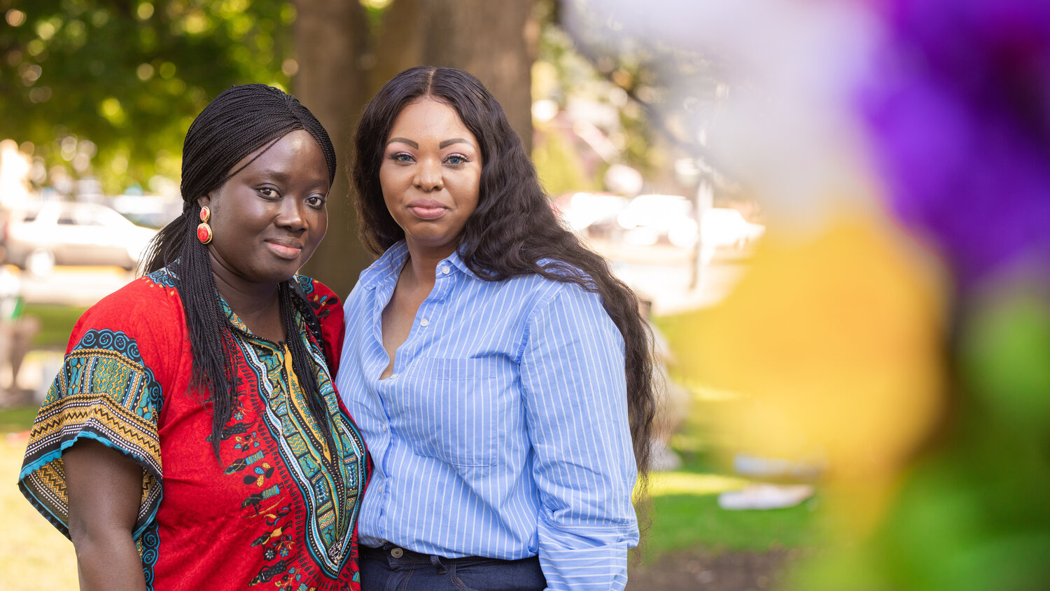 Recipients of the 2023 George and Mary Jane Washington Scholarship Liliane Sidibe and Lakeda Sullivan pose for a photo on Founders Day at George Washington Park on Saturday, Aug. 12 in Centralia.