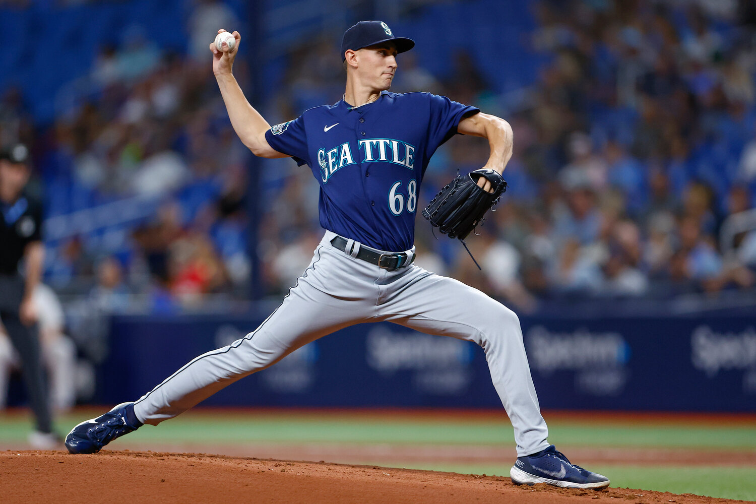 George Kirby of the Seattle Mariners throws a pitch during the first inning against the Tampa Bay Rays at Tropicana Field on September 8, 2023 in St. Petersburg, Florida. (Photo by Douglas P. DeFelice/Getty Images TNS)