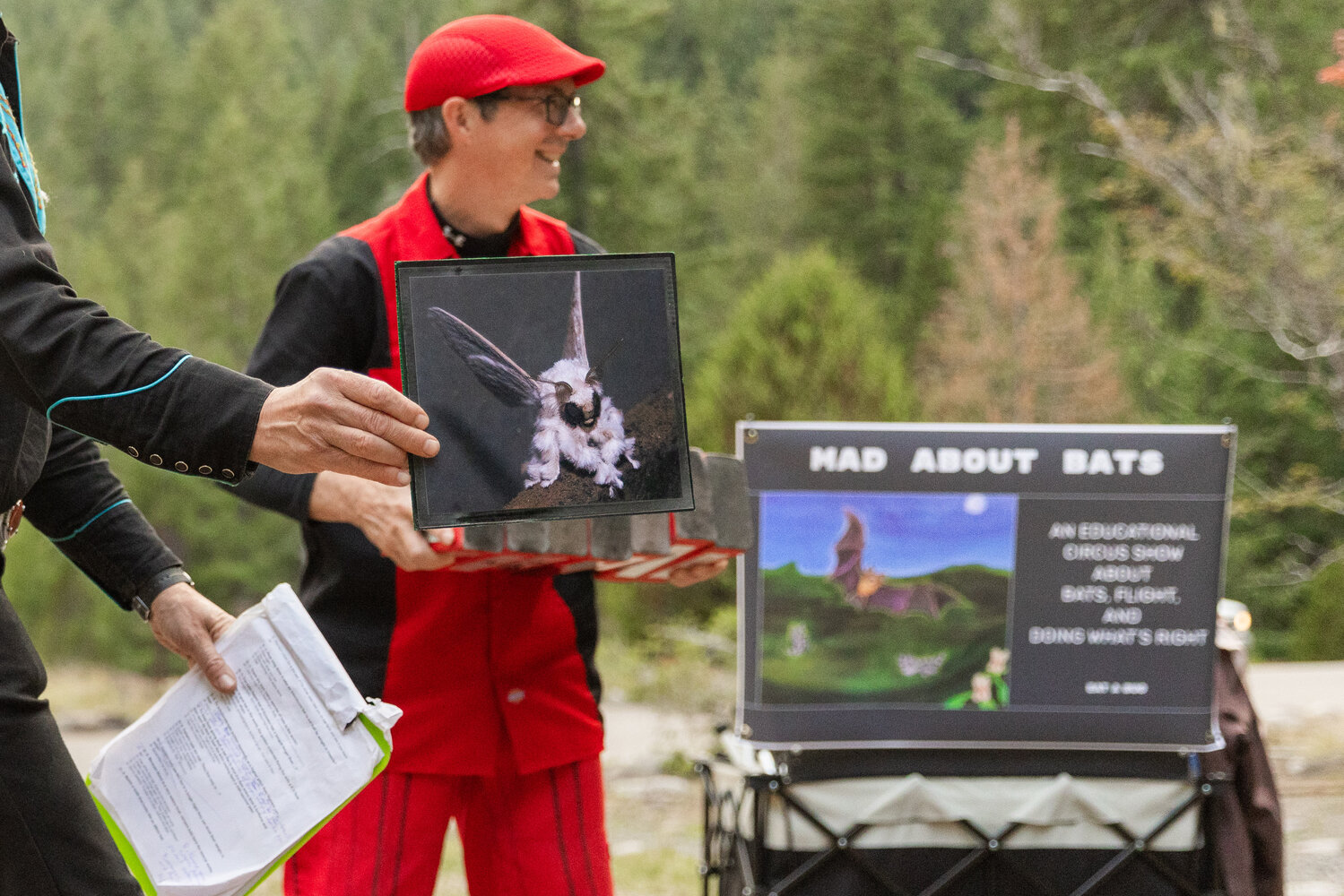 Pictures of moths are displayed during a Vaudeville-esque show at Mount Rainier National Park on Tuesday, Sept. 12.