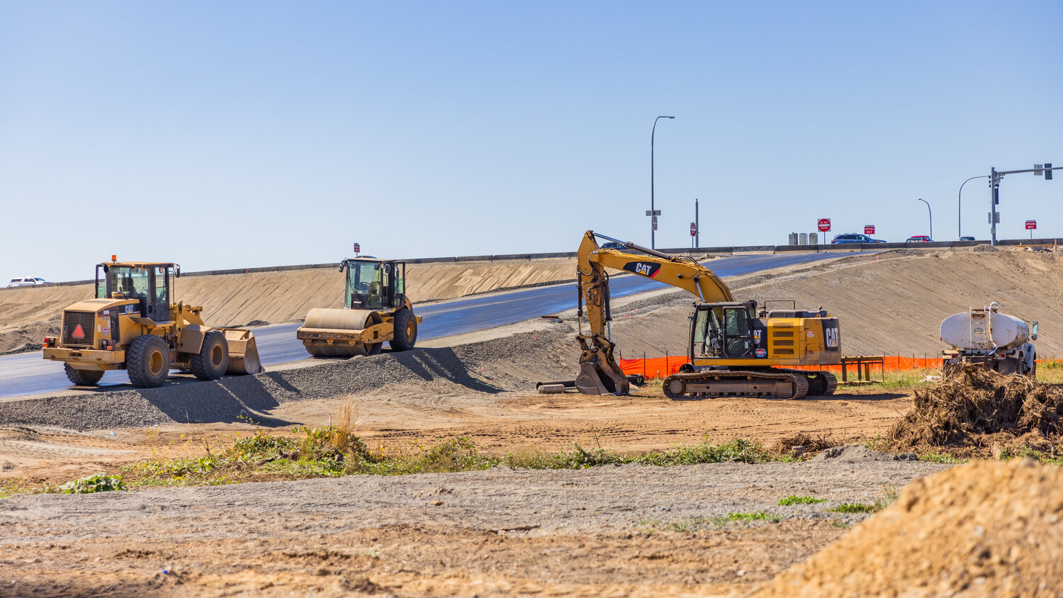 Construction equipment sits around the Centralia Station Project site on Friday, Sept. 15.