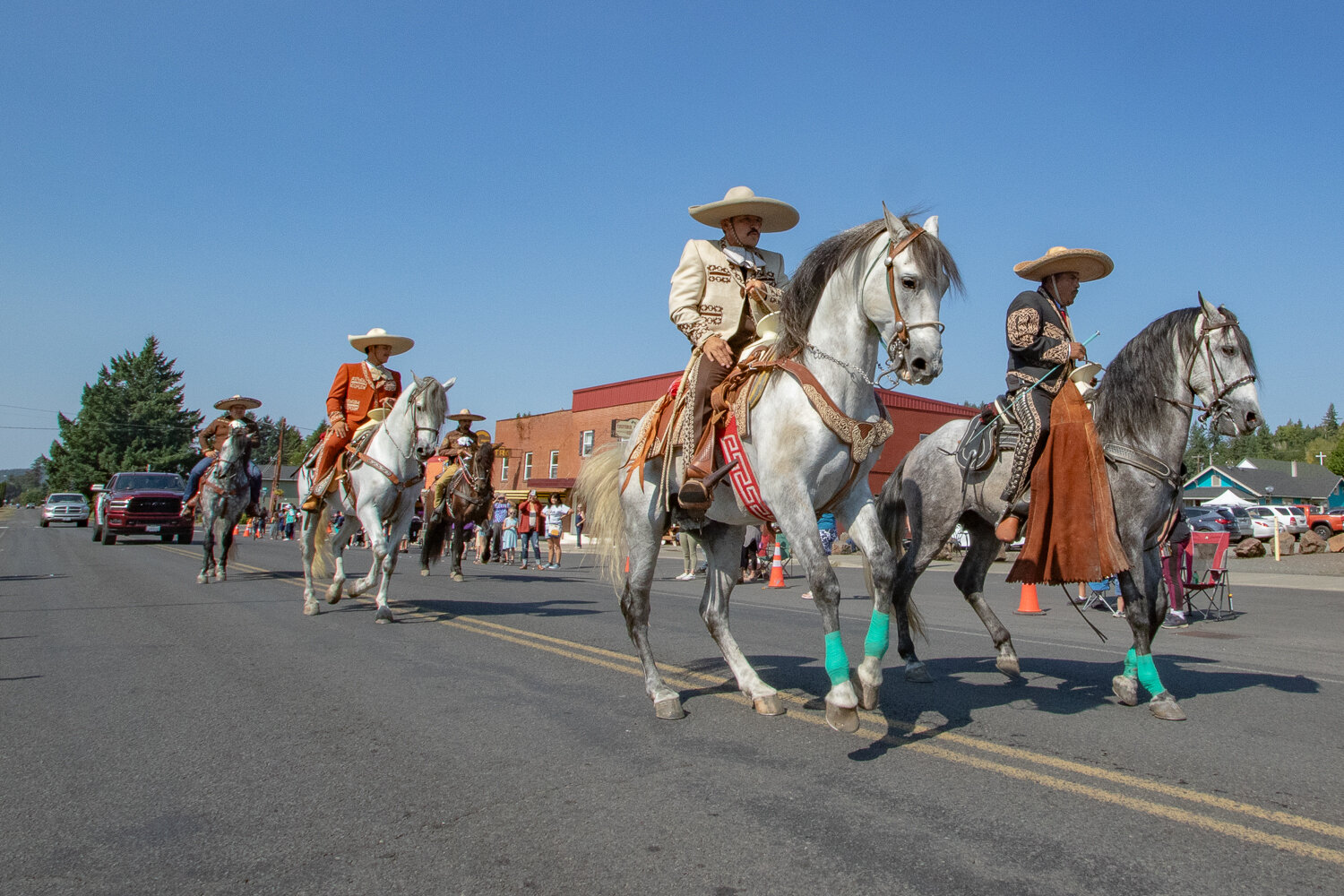Dancing horses from Rancho MC in Kent prance their way down East State Street during the Mexican Independence Day parade in Mossyrock on Saturday, Sept. 16.