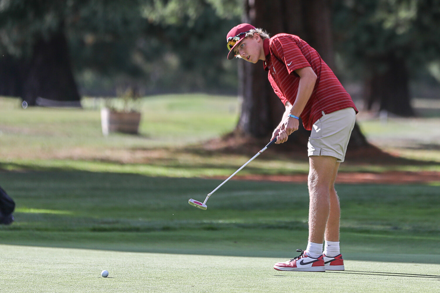 W.F. West's Weston Potter putts the ball during the Bearcats' matchup with Centralia at Riverside Golf Course on Sept. 20.