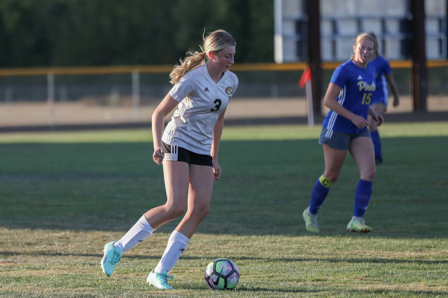 Hayden Kaut dribbles the ball for Napavine during the first half of the Tigers' 1-1 draw at Adna on Sept. 20.