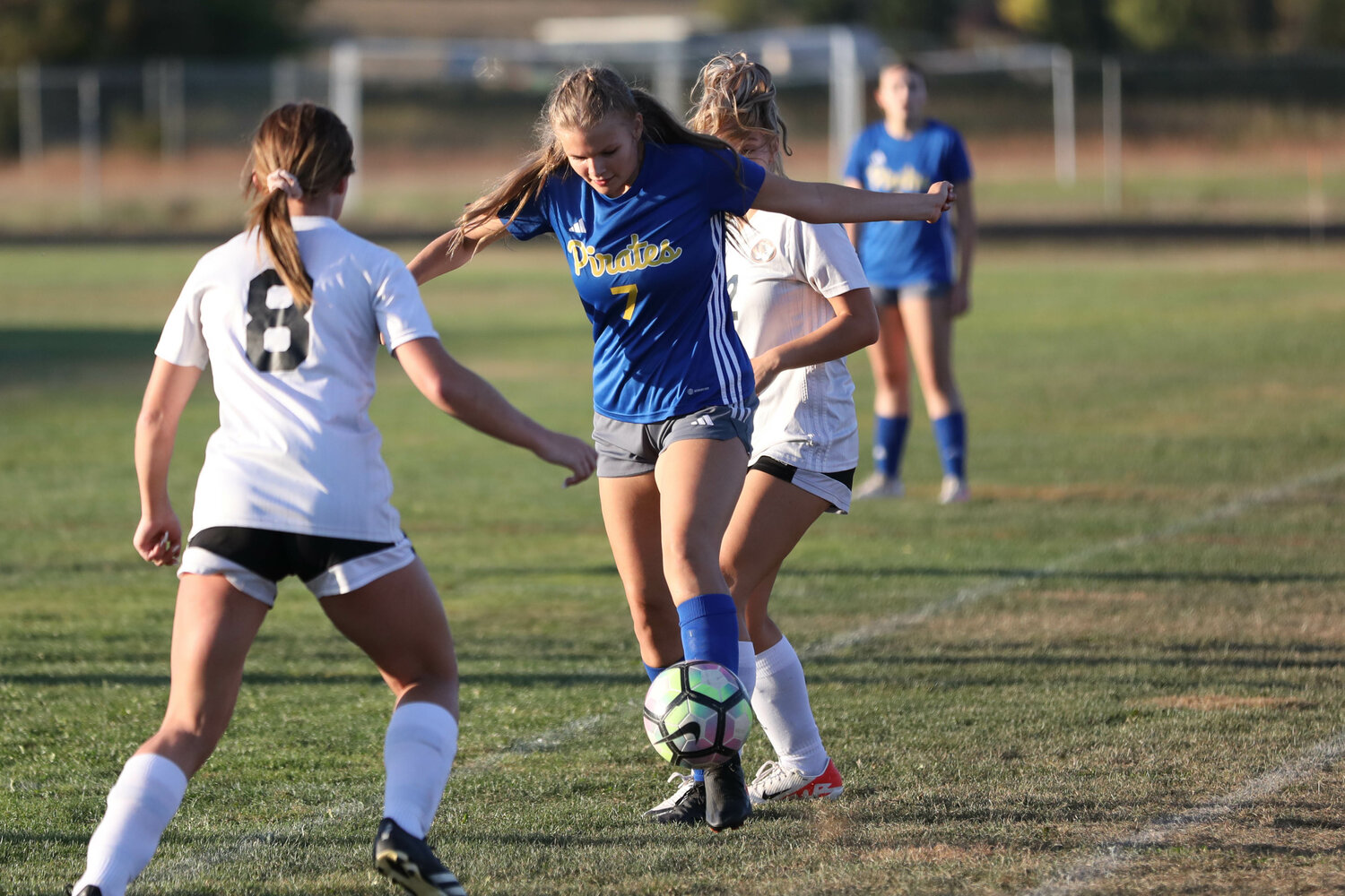 Myra Medina plays the ball during the first half of Adna's 1-1 tie with Napavine on Sept. 20.