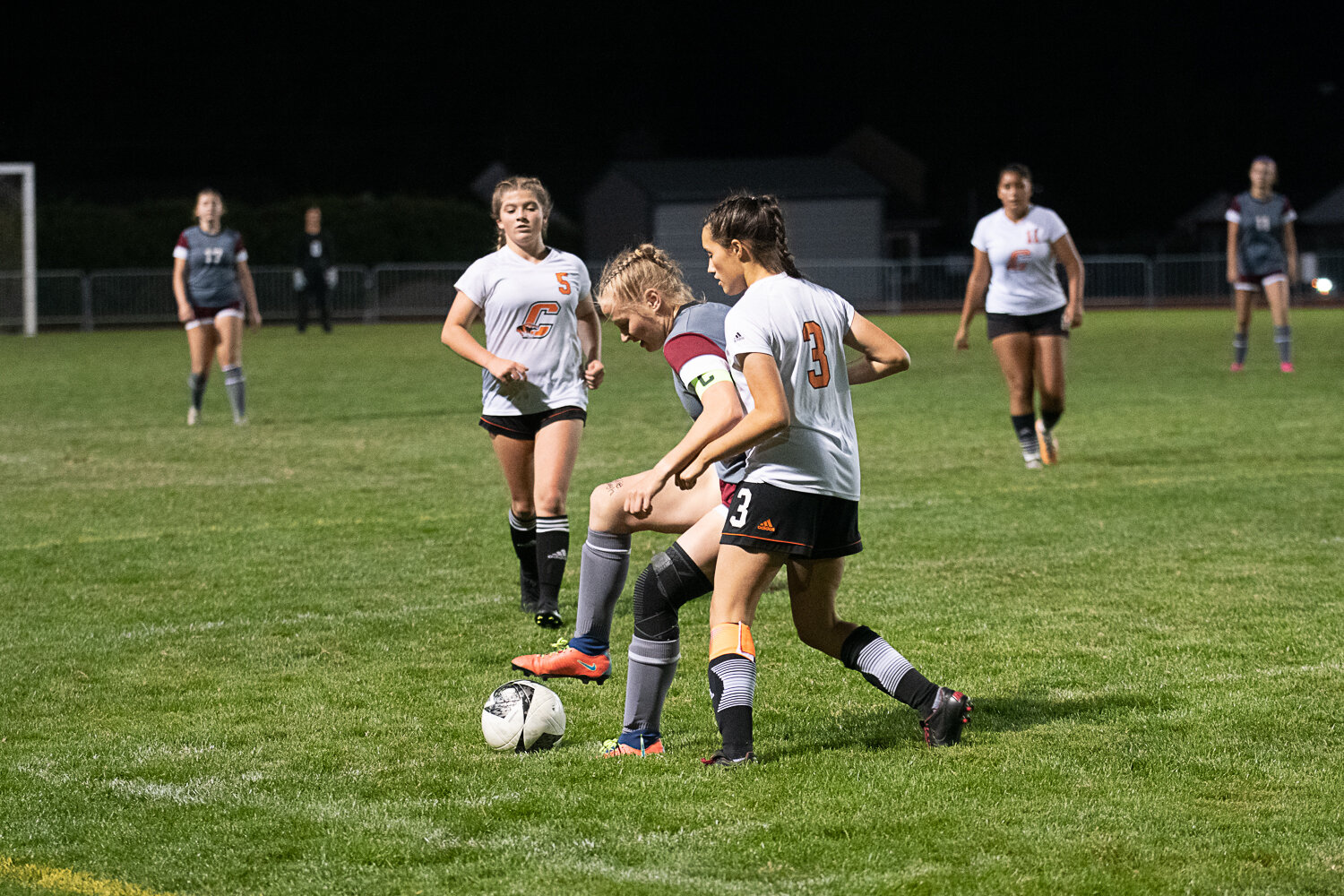 Centralia's Isabelle Gruginski and W.F. West's Zoey Robertson battle for possession during the two team's matchup on Sept. 21.