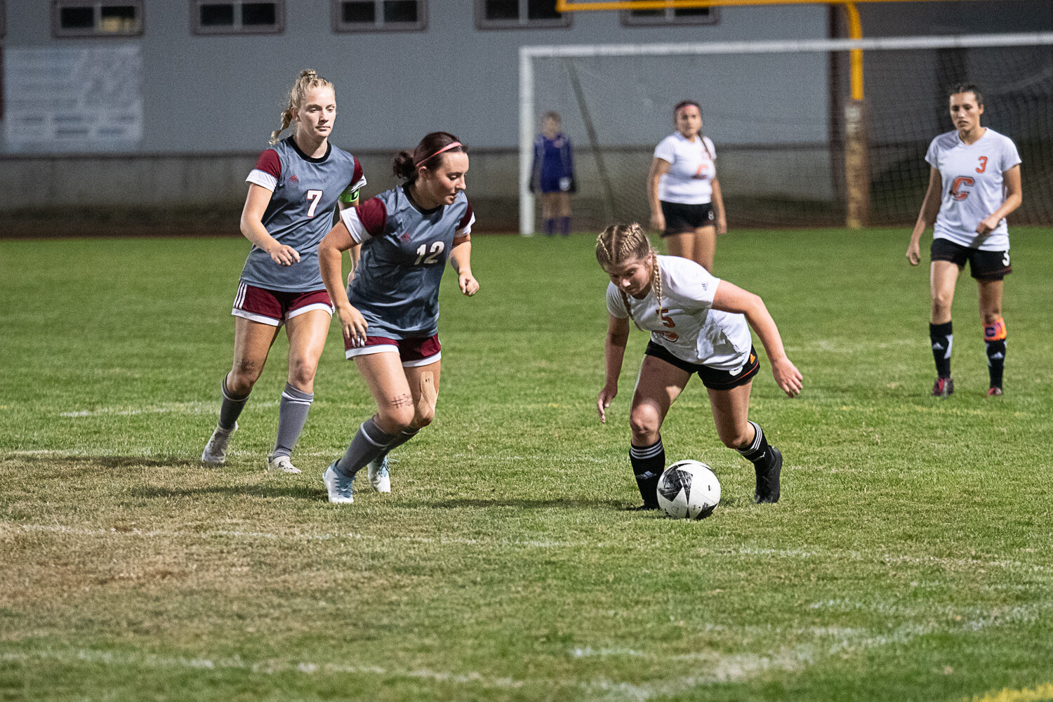 W.F. West's Kylee Breen closes in on Centralia's Eva Reinitz during the two team's matchup on Sept. 21.