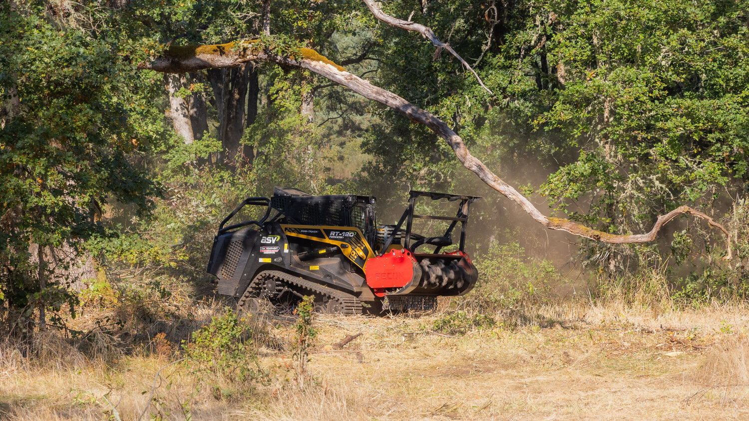 A masticator is used to clear vegetation for prescribed burning at West Rocky Prairie near Tenino on Thursday, Sept. 21.