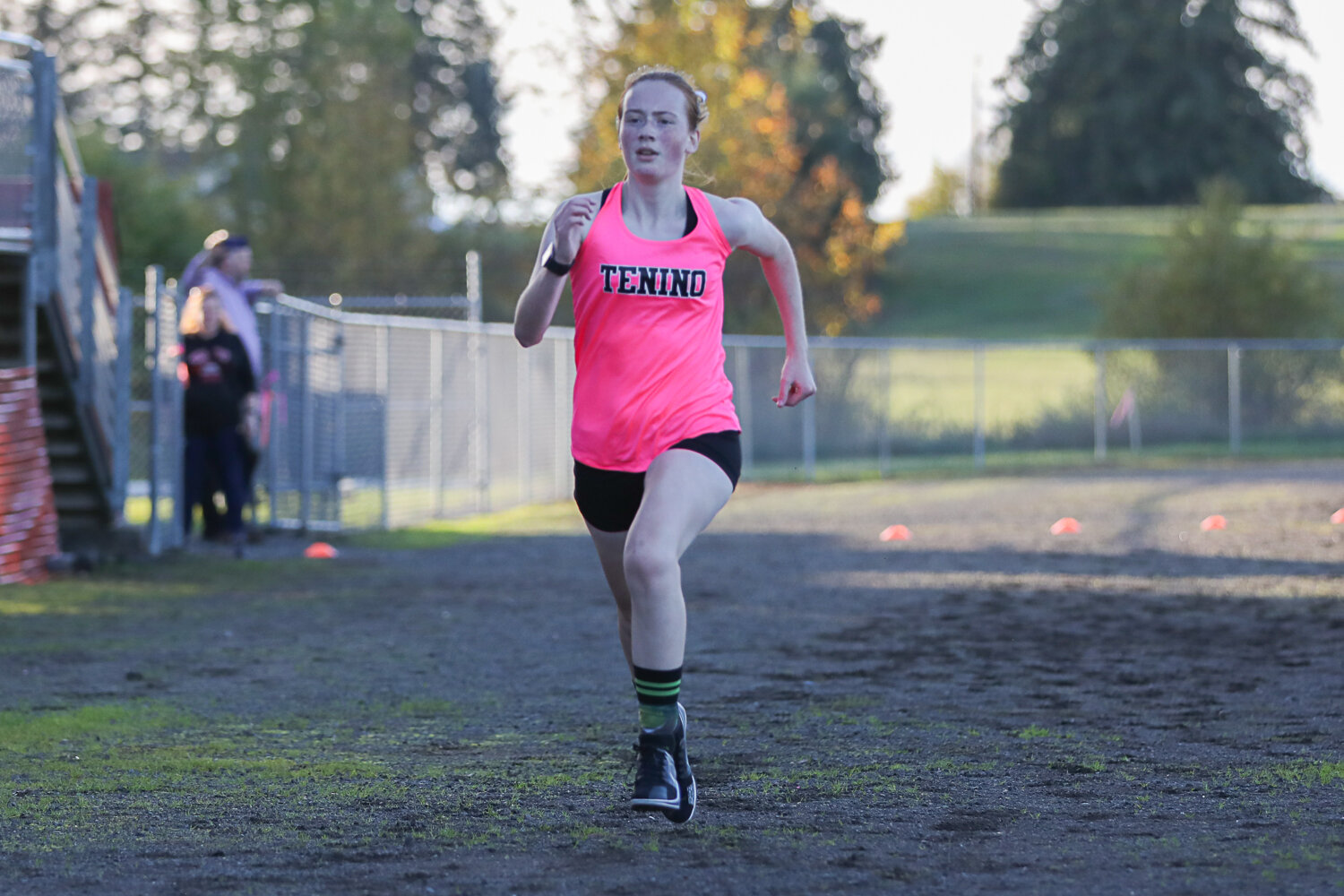 Tenino's Brynn Williams takes first in the girls race at a cross country meet in Toledo on Oct. 12.