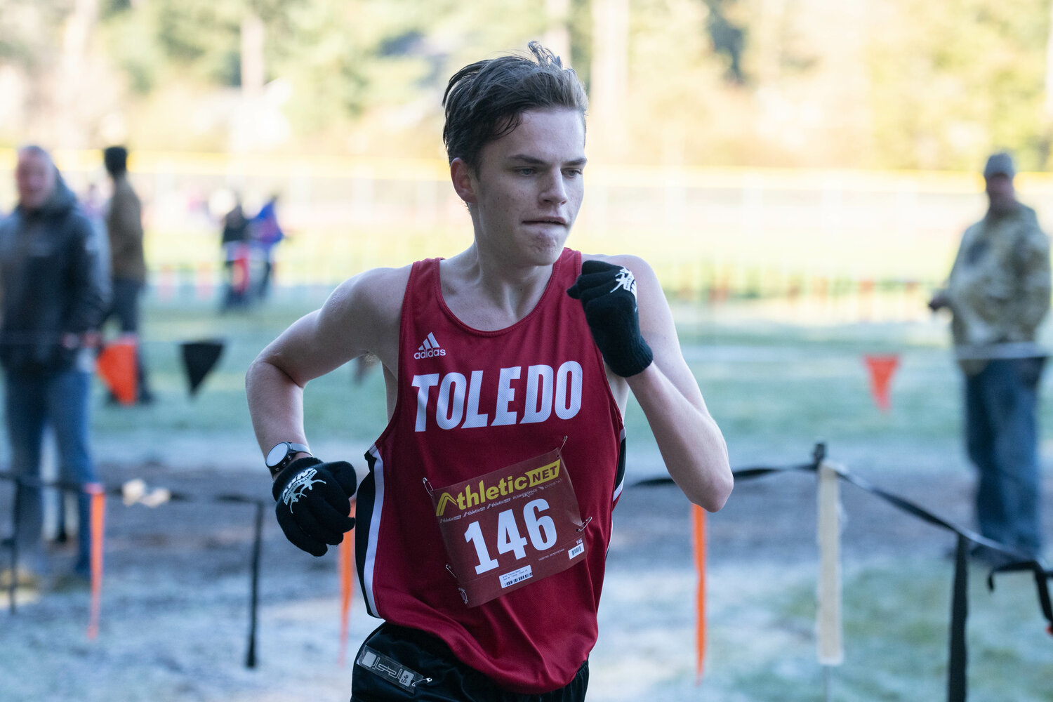 Toledo's Treyton Marty takes second place in the boys race at the 1B/2B District 4 cross country championships meet on Oct. 28 in Rainier.