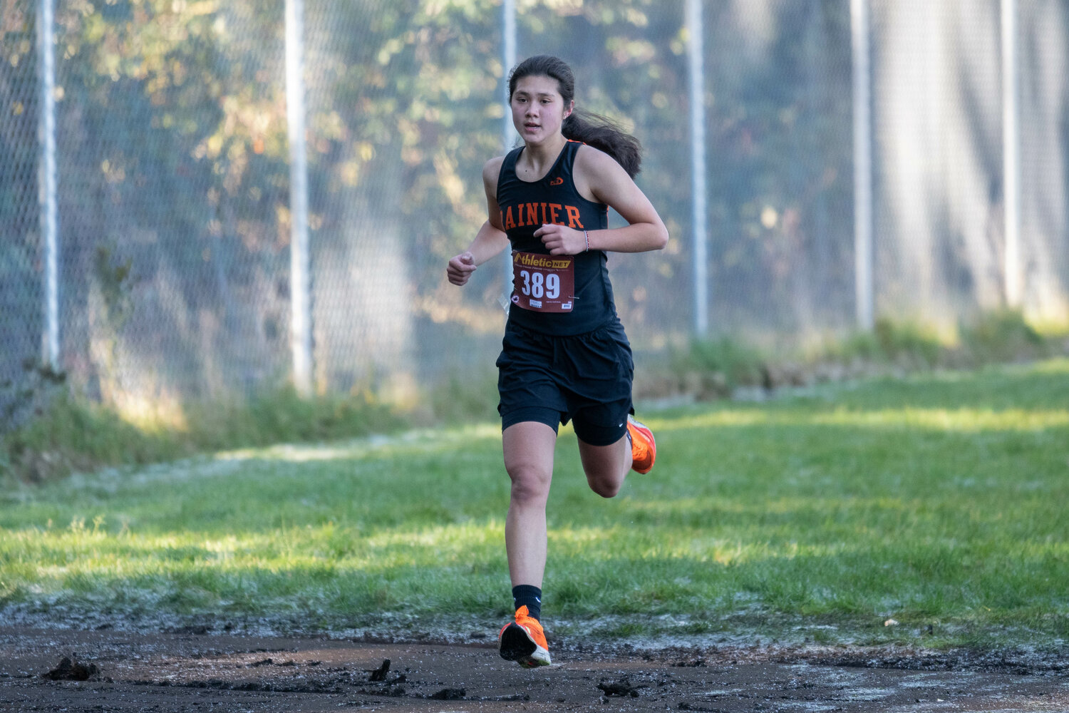 Rainier's Angelica Askey finishes second in the girls' race at the 1B/2B District 4 cross country championship meet on Oct. 28 in Rainier.