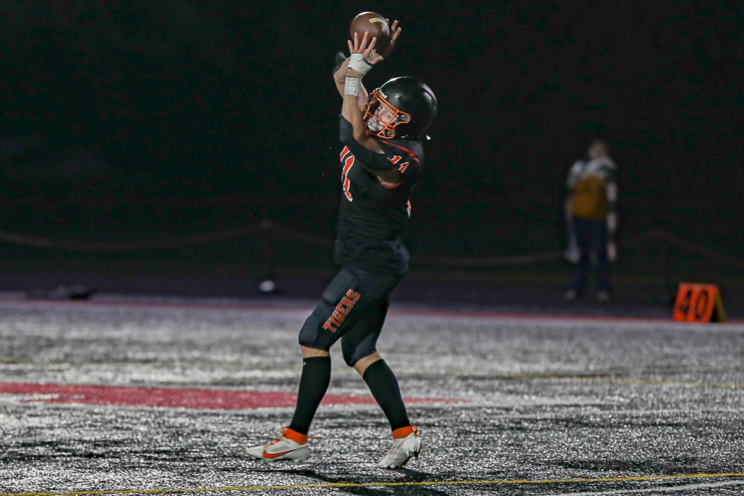 Colin Shields secures a catch during a 43-14 Napavine win over River View on Nov. 18.