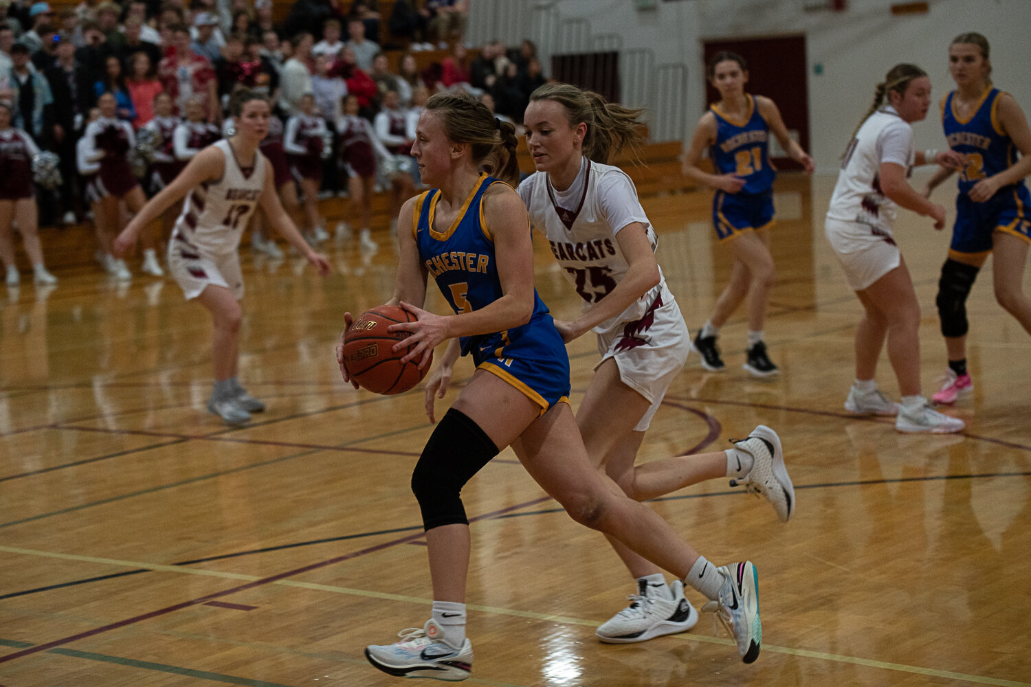 Grace Hoover drives towards the hoop during Rochester's loss at W.F. West on Dec. 6.