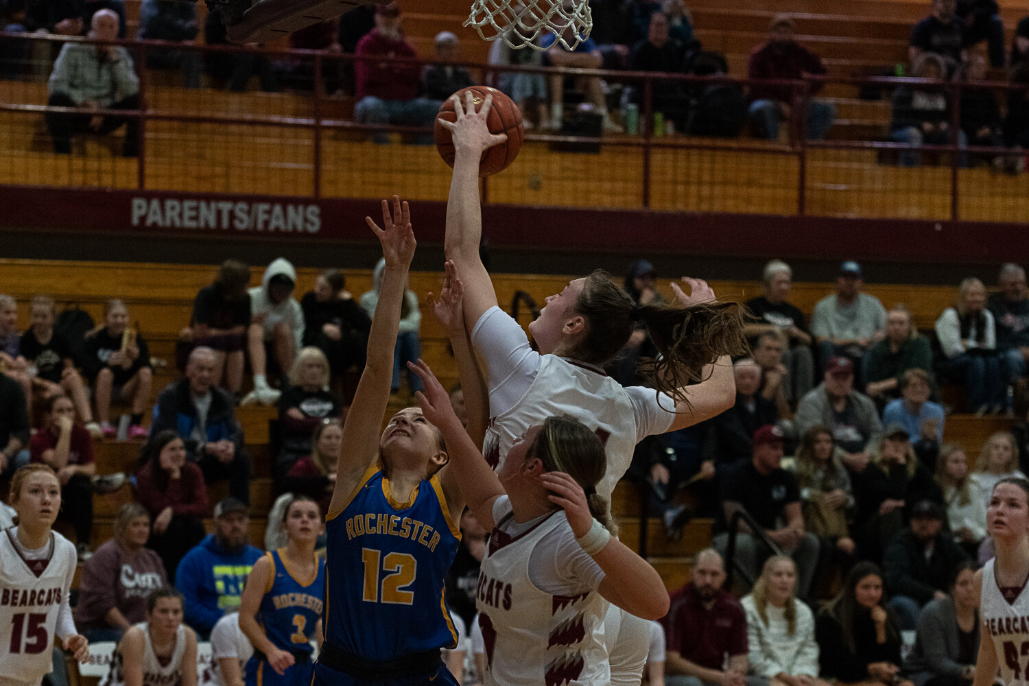 Julia Dalan blocks a shot during W.F. West's win over Rochester on Dec. 6.